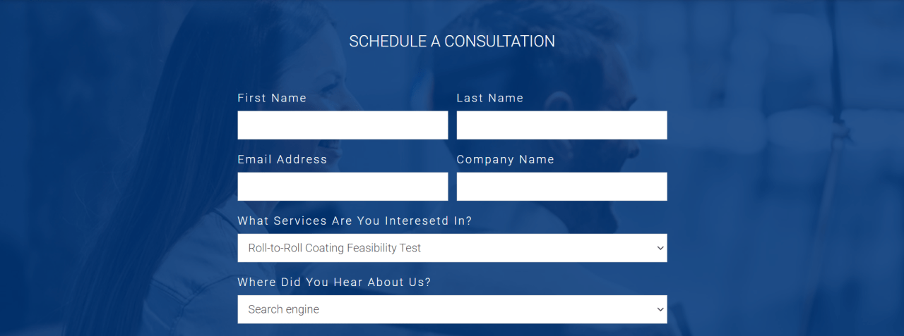 Footer form capture for manufacturing website by top manufacturing marketing company Idea Marketing Group of Chicago