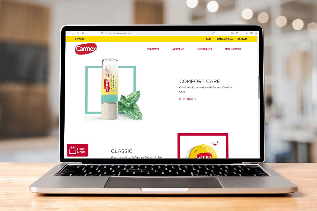 carmex website on laptop