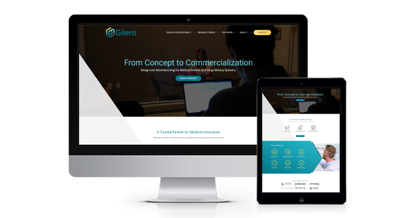Gilero Medical Manufacturing Web Design photo of finished website on laptop and tablet