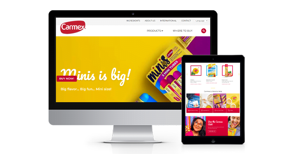 CPG Web Design for Carmex Image of Homescreen on laptop and tablet