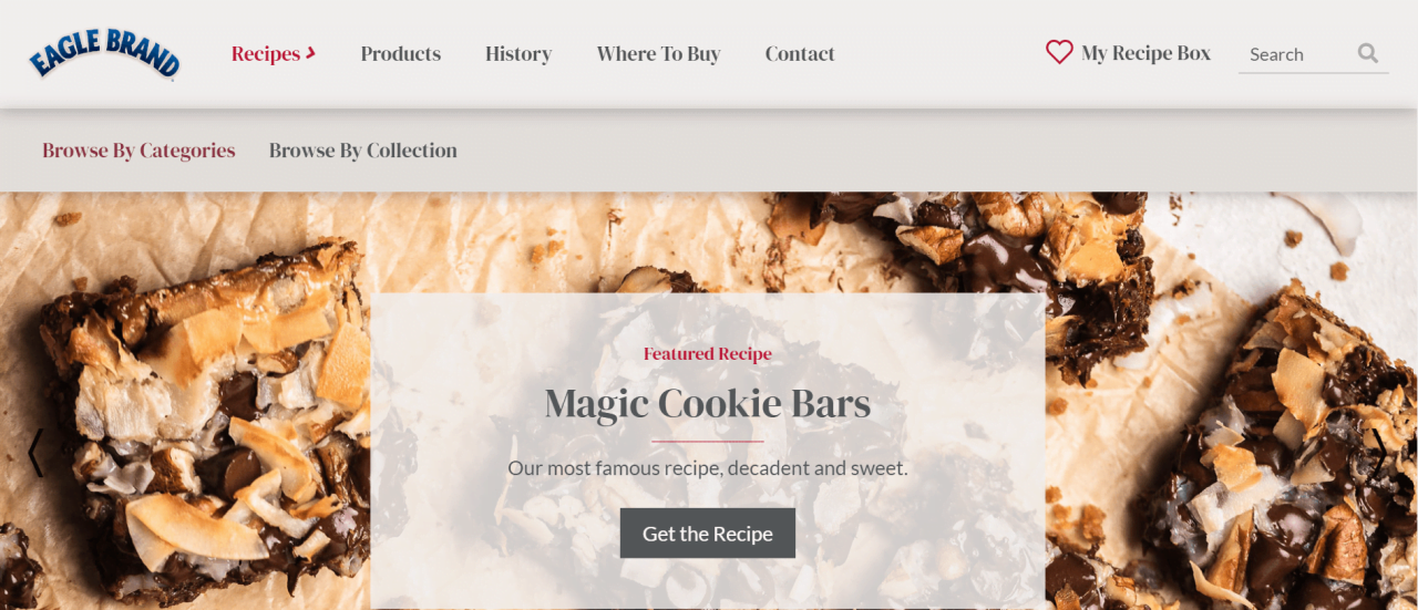 eagle brand recipe page screen shot for the Best Recipe Page Design for Your CPG Brand